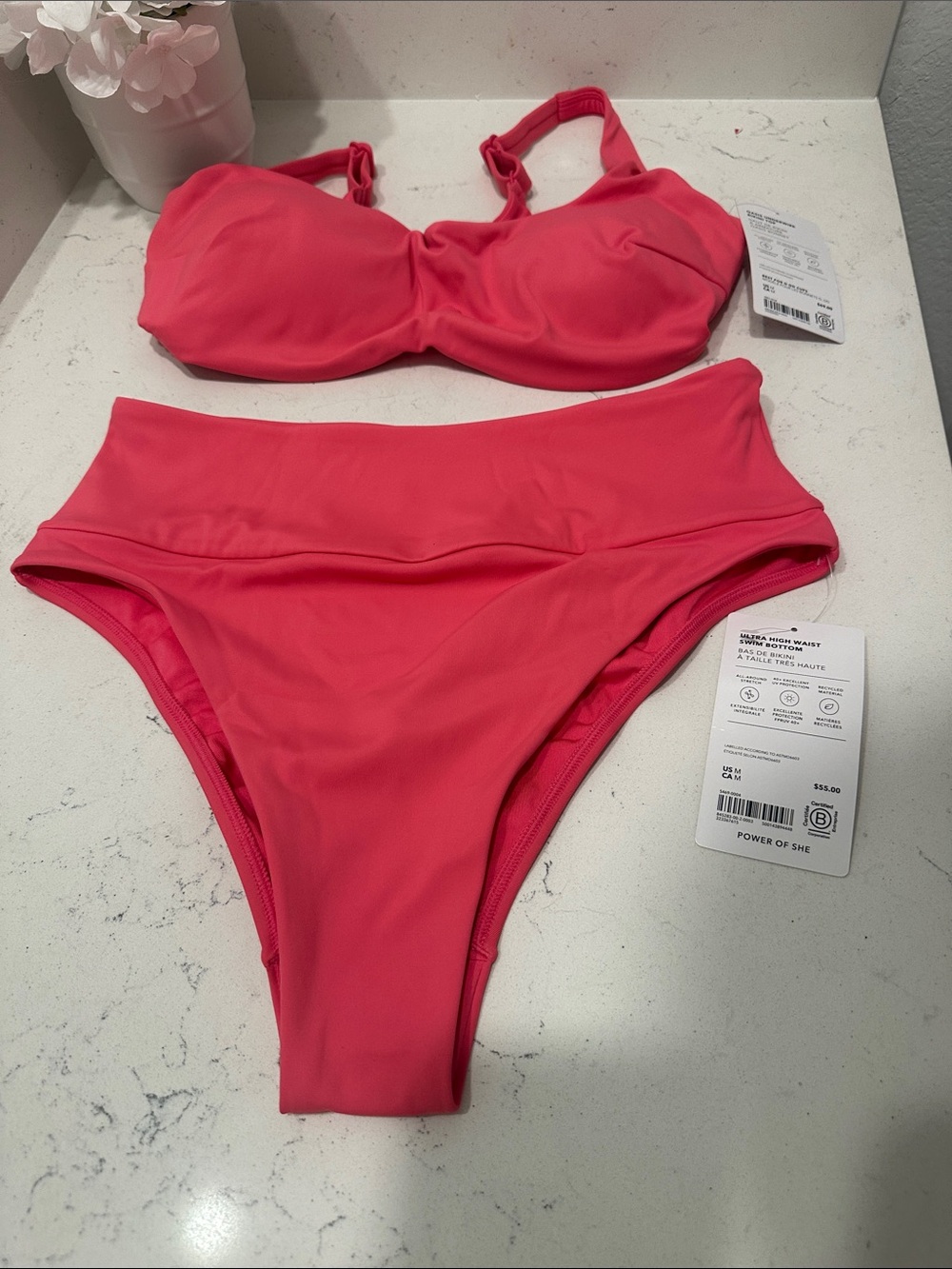 Athleta Coral High-Waist Bikini Set